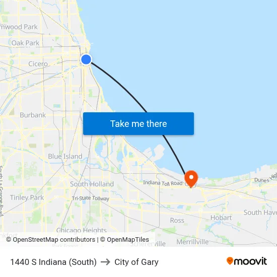 1440 S Indiana (South) to City of Gary map