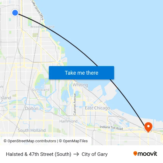 Halsted & 47th Street (South) to City of Gary map