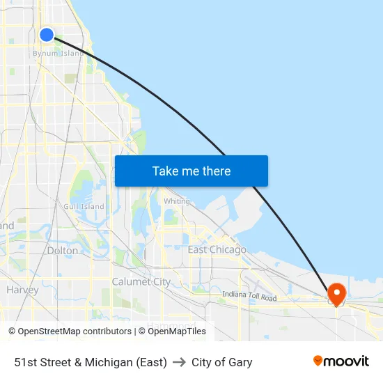 51st Street & Michigan (East) to City of Gary map