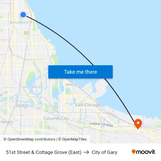 51st Street & Cottage Grove (East) to City of Gary map