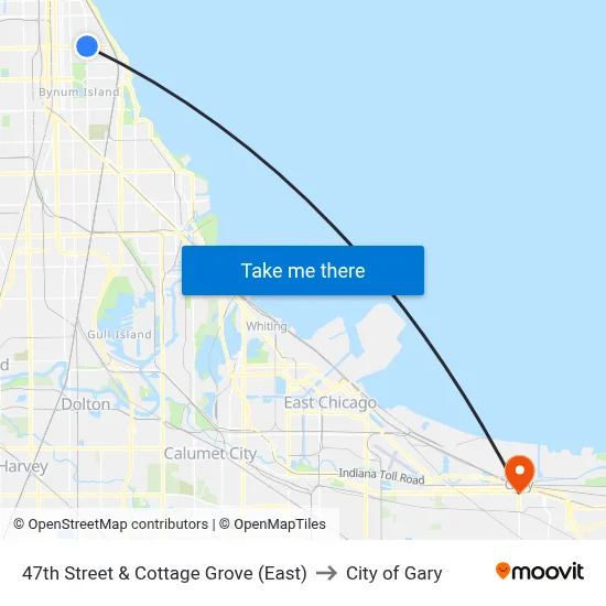 47th Street & Cottage Grove (East) to City of Gary map