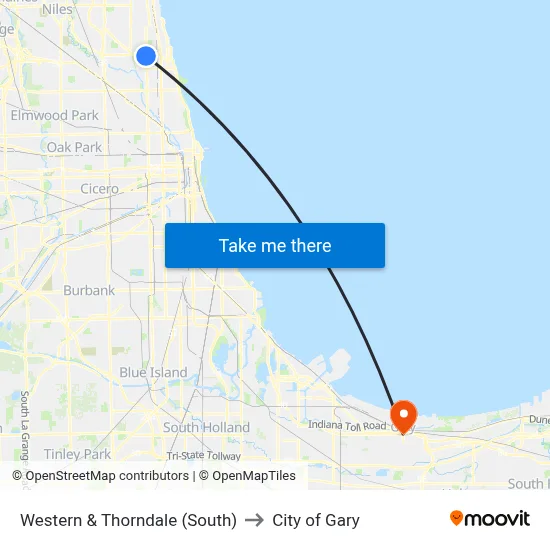 Western & Thorndale (South) to City of Gary map