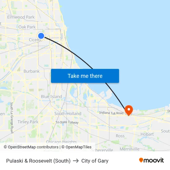 Pulaski & Roosevelt (South) to City of Gary map