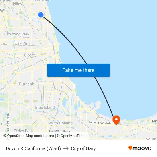 Devon & California (West) to City of Gary map