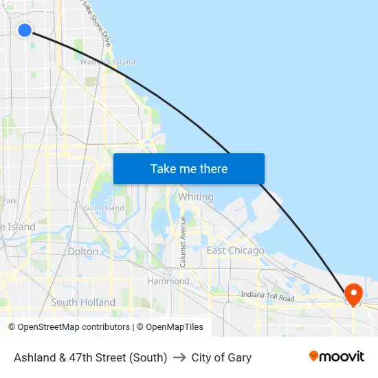 Ashland & 47th Street (South) to City of Gary map