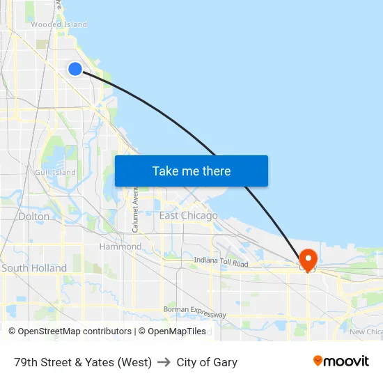 79th Street & Yates (West) to City of Gary map