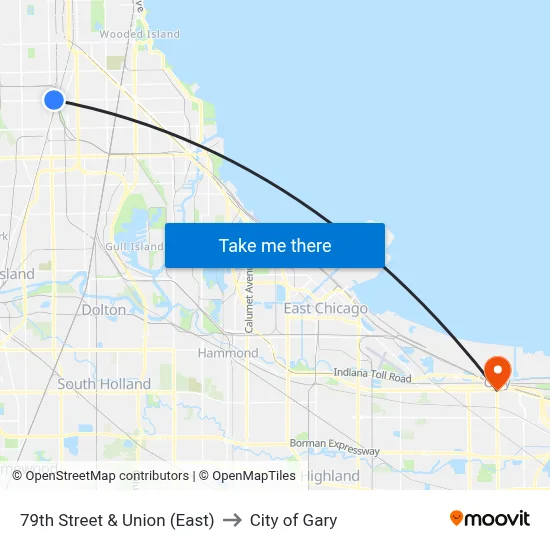 79th Street & Union (East) to City of Gary map
