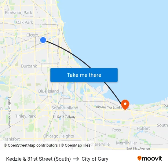 Kedzie & 31st Street (South) to City of Gary map