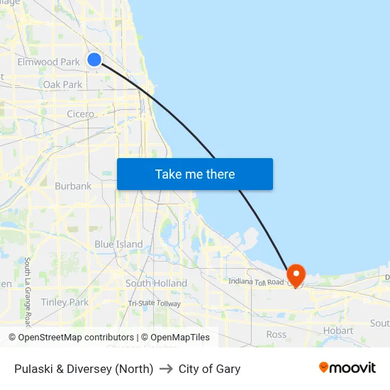 Pulaski & Diversey (North) to City of Gary map