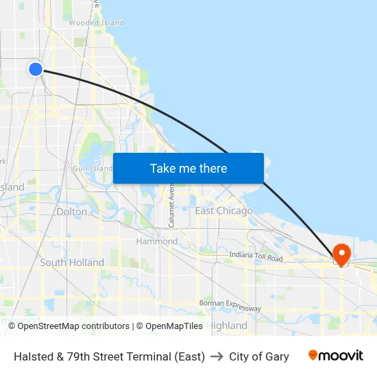 Halsted & 79th Street Terminal (East) to City of Gary map