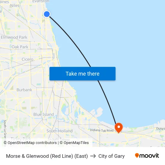 Morse & Glenwood (Red Line) (East) to City of Gary map