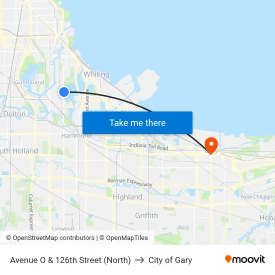 Avenue O & 126th Street (North) to City of Gary map
