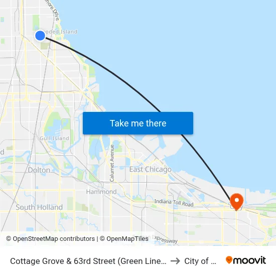 Cottage Grove & 63rd Street (Green Line) (North) to City of Gary map
