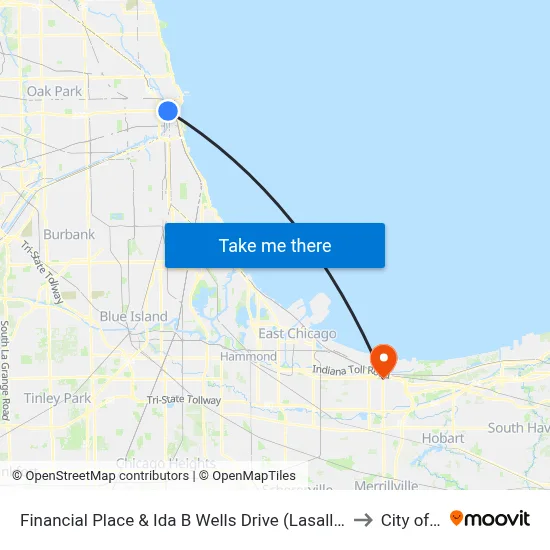 Financial Place & Ida B Wells Drive (Lasalle St Station) (North) to City of Gary map