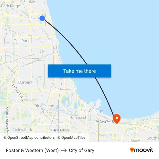 Foster & Western (West) to City of Gary map