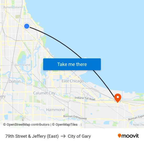 79th Street & Jeffery (East) to City of Gary map