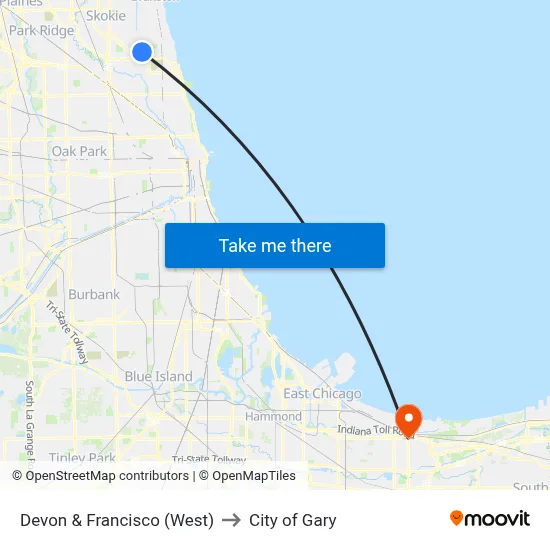 Devon & Francisco (West) to City of Gary map