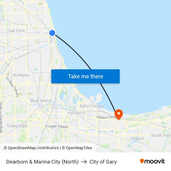 Dearborn & Marina City (North) to City of Gary map
