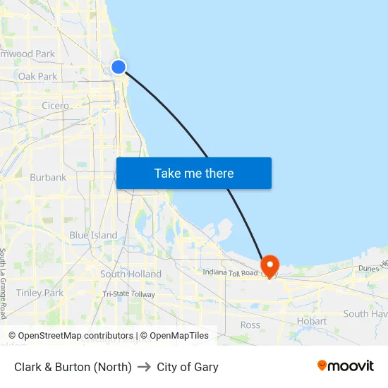 Clark & Burton (North) to City of Gary map