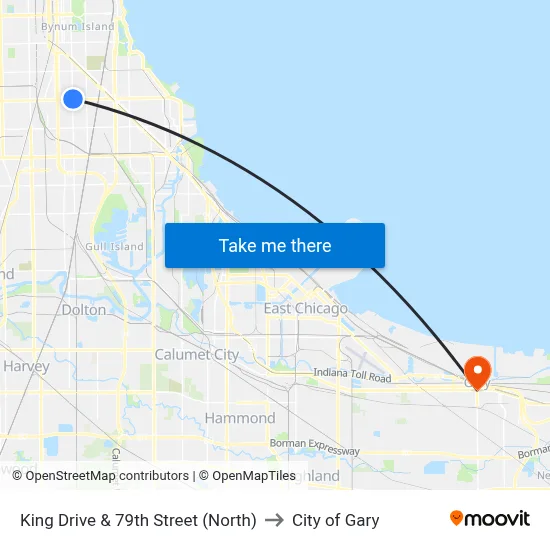 King Drive & 79th Street (North) to City of Gary map