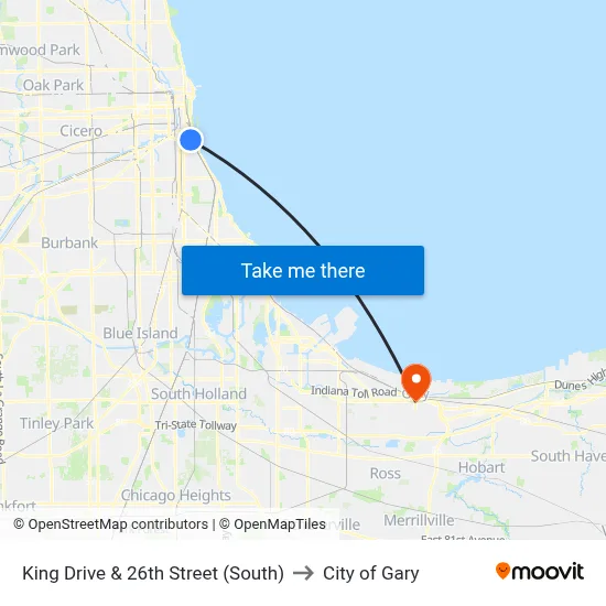 King Drive & 26th Street (South) to City of Gary map