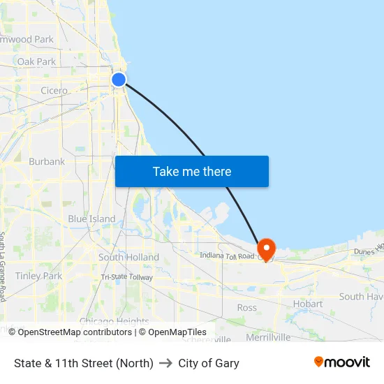 State & 11th Street (North) to City of Gary map
