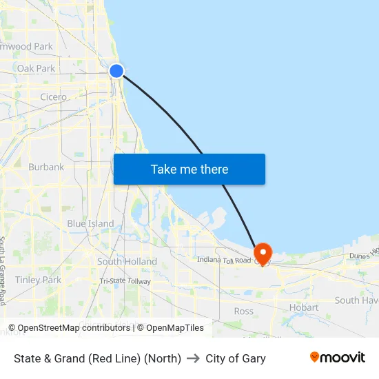 State & Grand (Red Line) (North) to City of Gary map