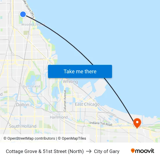 Cottage Grove & 51st Street (North) to City of Gary map