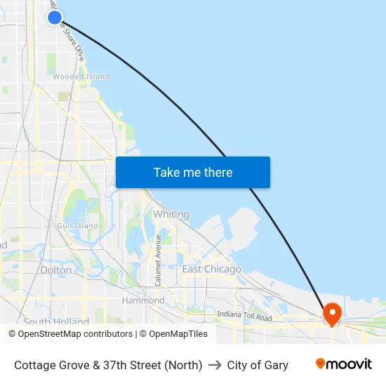 Cottage Grove & 37th Street (North) to City of Gary map