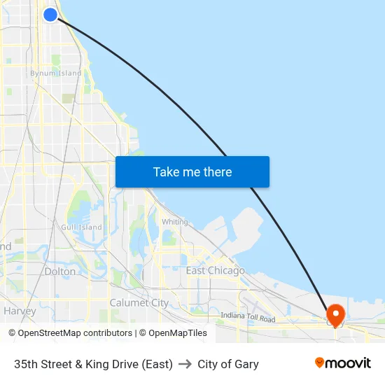 35th Street & King Drive (East) to City of Gary map