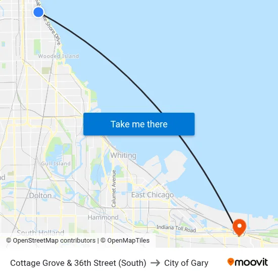 Cottage Grove & 36th Street (South) to City of Gary map