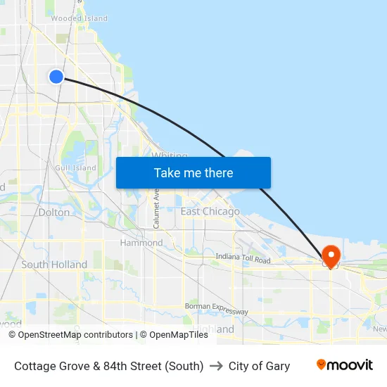 Cottage Grove & 84th Street (South) to City of Gary map