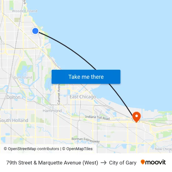 79th Street & Marquette Avenue (West) to City of Gary map