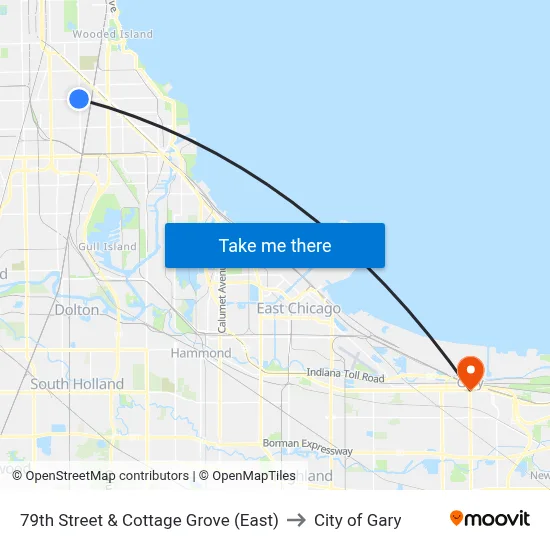 79th Street & Cottage Grove (East) to City of Gary map