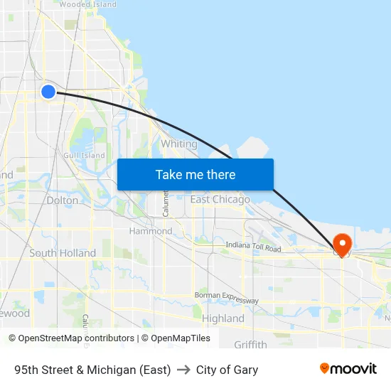 95th Street & Michigan (East) to City of Gary map