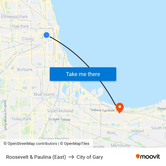 Roosevelt & Paulina (East) to City of Gary map
