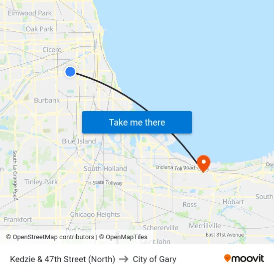 Kedzie & 47th Street (North) to City of Gary map