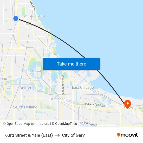 63rd Street & Yale (East) to City of Gary map