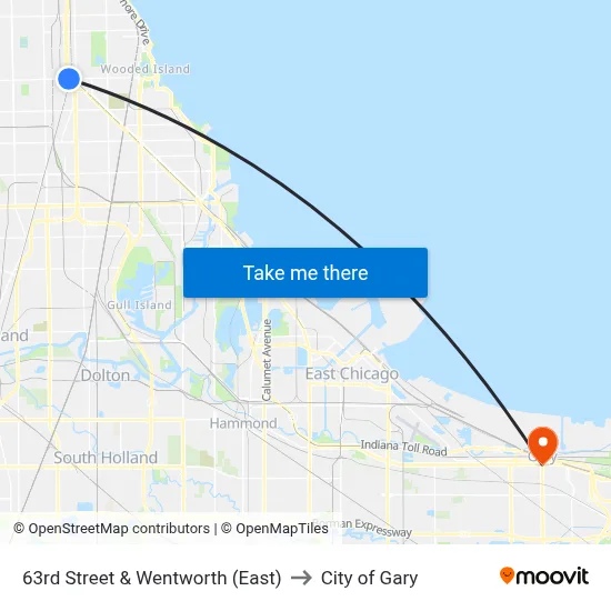 63rd Street & Wentworth (East) to City of Gary map