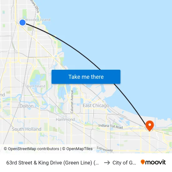 63rd Street & King Drive (Green Line) (East) to City of Gary map
