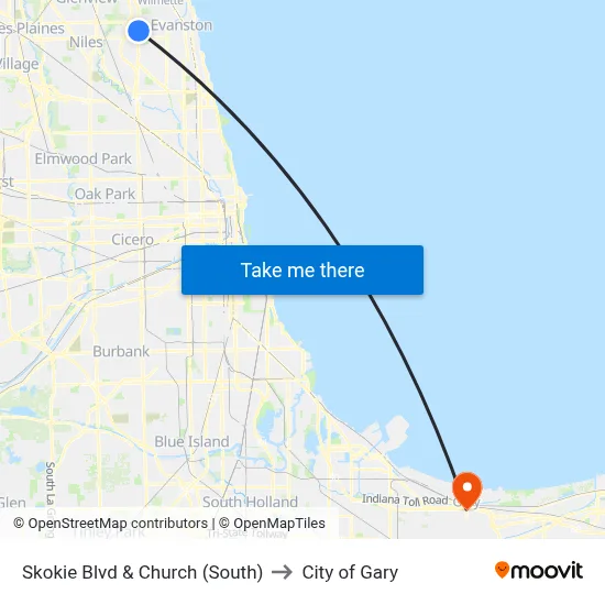 Skokie Blvd & Church (South) to City of Gary map