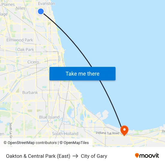 Oakton & Central Park (East) to City of Gary map