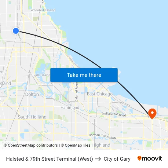Halsted & 79th Street Terminal (West) to City of Gary map