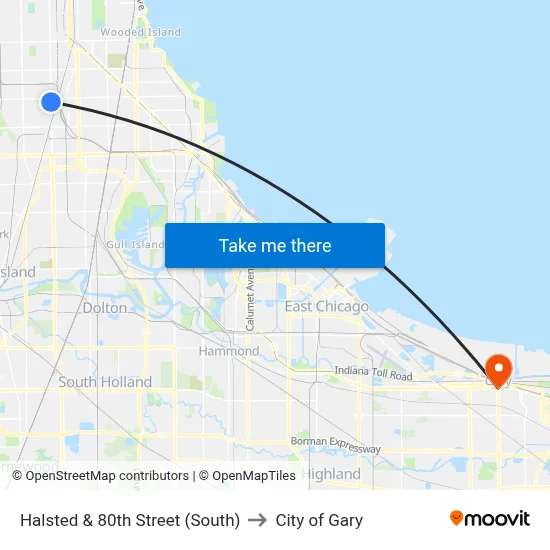 Halsted & 80th Street (South) to City of Gary map