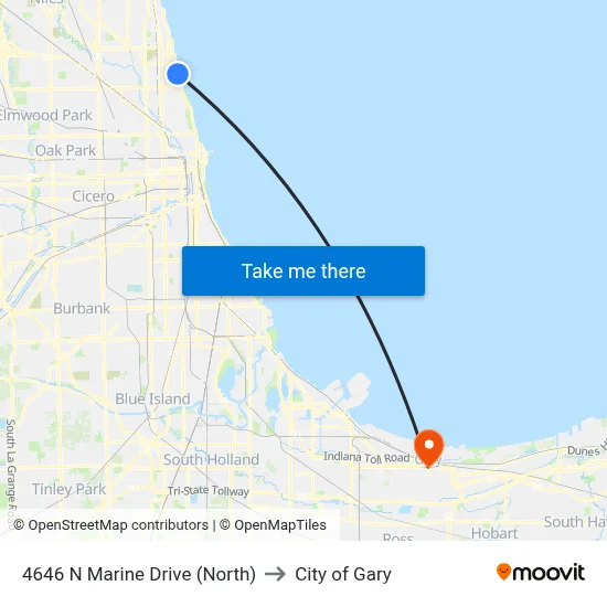 4646 N Marine Drive (North) to City of Gary map
