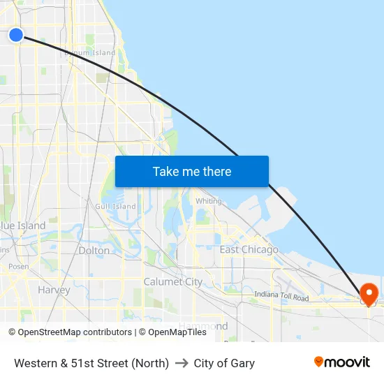 Western & 51st Street (North) to City of Gary map