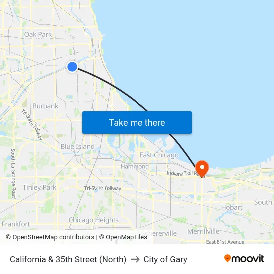 California & 35th Street (North) to City of Gary map