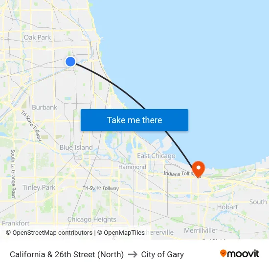 California & 26th Street (North) to City of Gary map