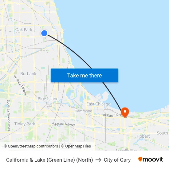 California & Lake (Green Line) (North) to City of Gary map