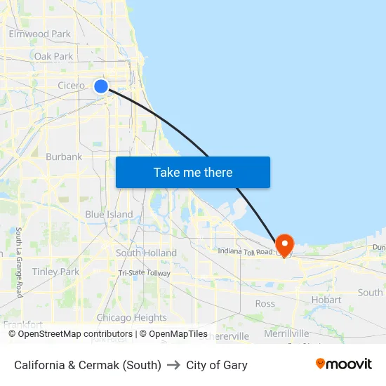 California & Cermak (South) to City of Gary map